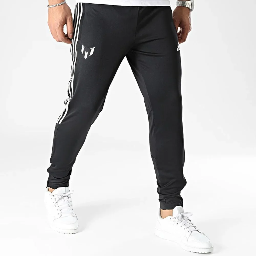 Adidas Messi Track Pants Men's M Soccer Sportswear Black Silver HR4352 Zippers